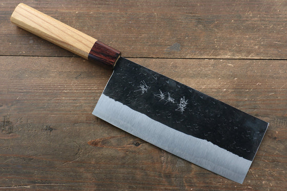 Yu Kurosaki Blue Super Hammered Chinese Cleaver  180mm Keyaki (Japanese Elm) Handle - Japanny - Best Japanese Knife