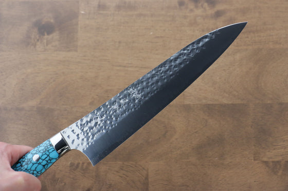 Yu Kurosaki Senko R2/SG2 Hammered Gyuto 210mm Turquoise Handle - Japanny - Best Japanese Knife