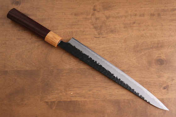 Seisuke Kokubyaku Blue Super Hammered Kurouchi Sujihiki  240mm Shitan Handle - Japanny - Best Japanese Knife
