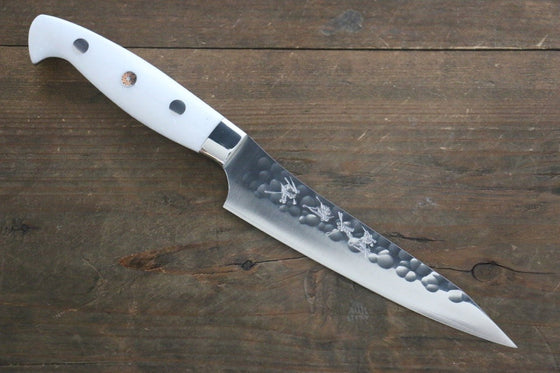 Yu Kurosaki R2 Clad Hammered Petty Japanese Chef Knife 130mm White Stone Handle - Japanny - Best Japanese Knife