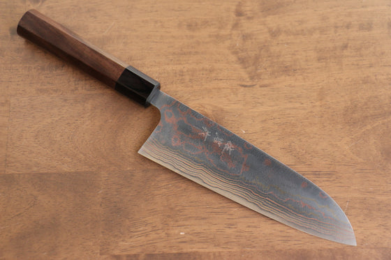 Takeshi Saji Blue Steel No.2 Colored Damascus Santoku  180mm Shitan Handle - Japanny - Best Japanese Knife