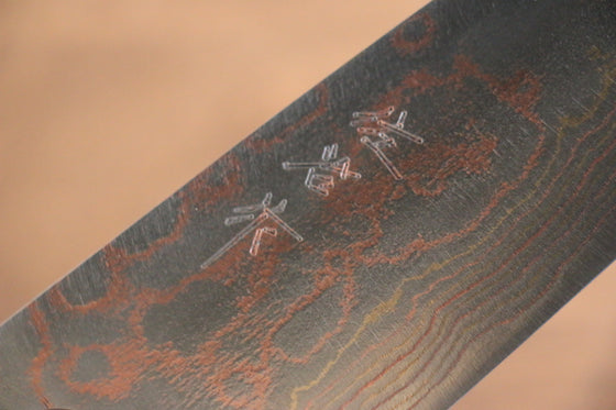 Takeshi Saji Blue Steel No.2 Colored Damascus Santoku  180mm Shitan Handle - Japanny - Best Japanese Knife