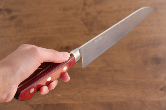 Seisuke Nami AUS10 Mirrored Finish Damascus Santoku 180mm Red Pakka wood Handle - Japanny - Best Japanese Knife