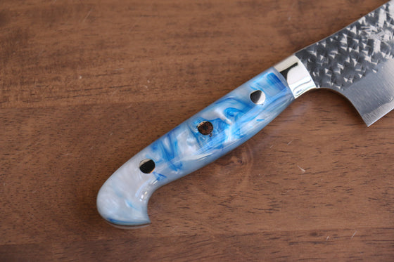 Yu Kurosaki Senko Ei R2/SG2 Hammered Santoku 165mm Blue white Acrylic Handle - Japanny - Best Japanese Knife