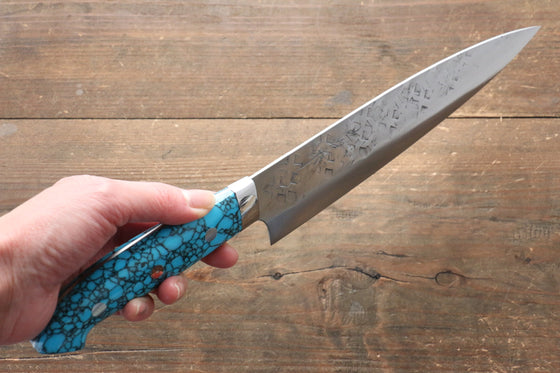 Takeshi Saji SRS13 Hammered Gyuto 210mm Blue Turquoise (Nomura Style) Handle - Japanny - Best Japanese Knife