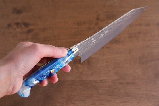 Yu Kurosaki Senko Ei R2/SG2 Hammered Gyuto  180mm Blue white Acrylic Handle - Japanny - Best Japanese Knife