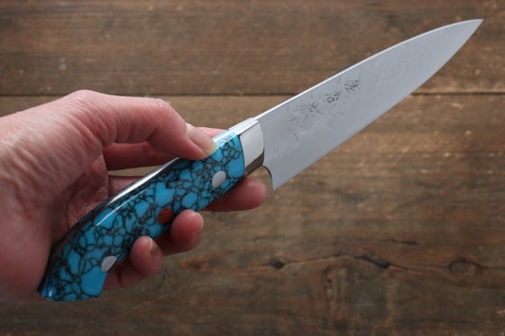 Takeshi Saji SRS13 Hammered Petty-Utility Japanese Knife 135mm Blue Turquoise (Nomura Style) Handle - Japanny - Best Japanese Knife