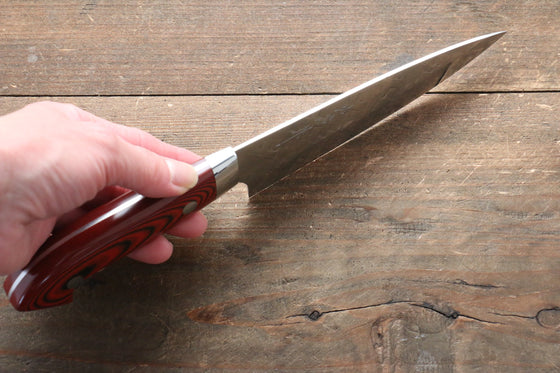 Takeshi Saji SRS13 Hammered Petty-Utility Japanese Knife 135mm Red Micarta Handle - Japanny - Best Japanese Knife