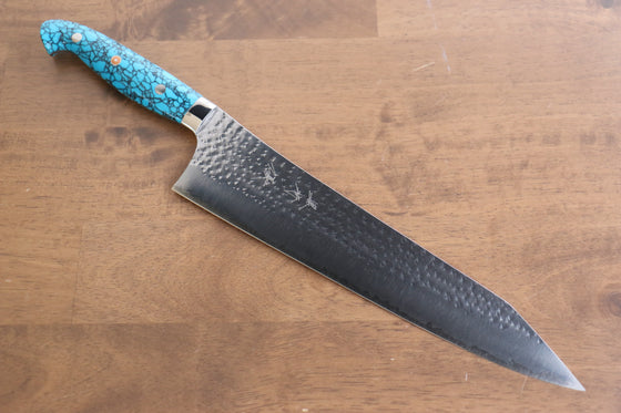 Yu Kurosaki Senko Ei R2/SG2 Hammered Gyuto 270mm Turquoise Handle - Japanny - Best Japanese Knife
