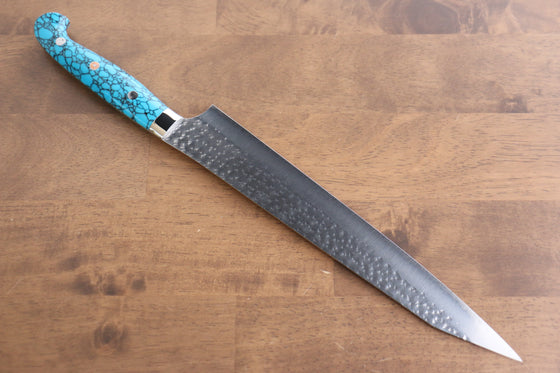 Yu Kurosaki Senko Ei R2/SG2 Hammered Sujihiki  270mm Turquoise Handle - Japanny - Best Japanese Knife