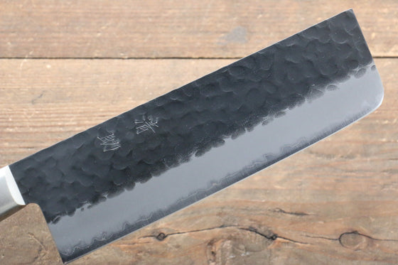 Seisuke Kurobeni Blue Super Hammered Kurouchi Nakiri Japanese Knife 165mm Red Pakka wood Handle - Japanny - Best Japanese Knife