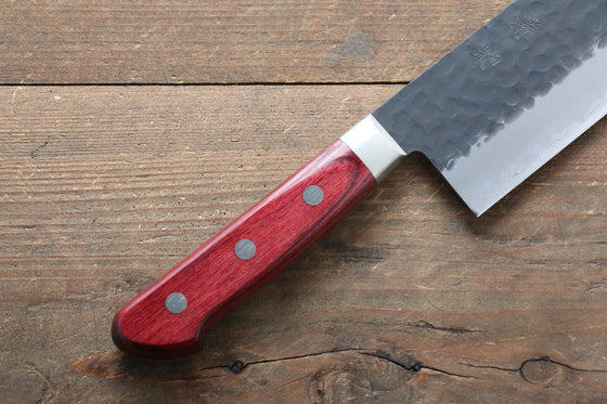 Seisuke Kurobeni Blue Super Hammered Kurouchi Nakiri Japanese Knife 165mm Red Pakka wood Handle - Japanny - Best Japanese Knife