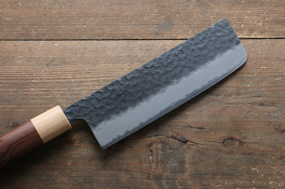 Seisuke Kokubyaku Blue Super Hammered Nakiri 165mm Morado Handle - Japanny - Best Japanese Knife