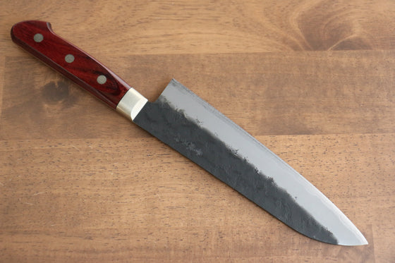 Seisuke Kuronashi Blue Super Nashiji Kurouchi Santoku  180mm Red Pakka wood Handle - Japanny - Best Japanese Knife