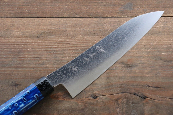 Yu Kurosaki R2/SG2 Damascus Small Santoku  155mm with Blue Lacquered Handle - Japanny - Best Japanese Knife