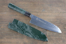  Sakai Takayuki VG10 33 Layer Damascus Hammered Santoku 170mm Green Lacquered Handle with Sheath - Japanny - Best Japanese Knife