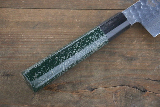 Sakai Takayuki VG10 33 Layer Damascus Hammered Santoku 170mm Green Lacquered Handle with Sheath - Japanny - Best Japanese Knife