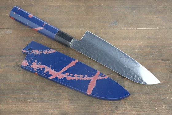 Sakai Takayuki VG10 33 Layer Damascus Hammered Santoku 170mm Blue Lacquered Handle with Sheath - Japanny - Best Japanese Knife