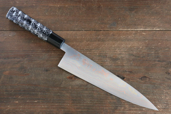 Takeshi Saji Blue Steel No.2 Colored Damascus Gyuto 210mm Silver Lacquered Handle - Japanny - Best Japanese Knife
