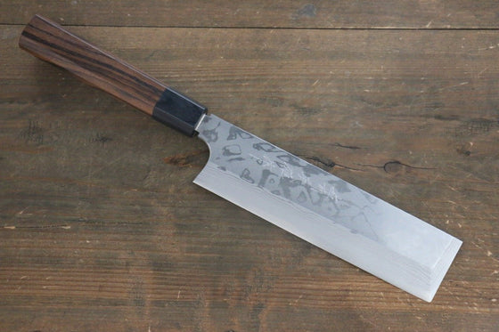 Hideo Kitaoka White Steel No.2 Damascus Kakugata Usuba Japanese Knife 180mm Shitan Handle - Japanny - Best Japanese Knife