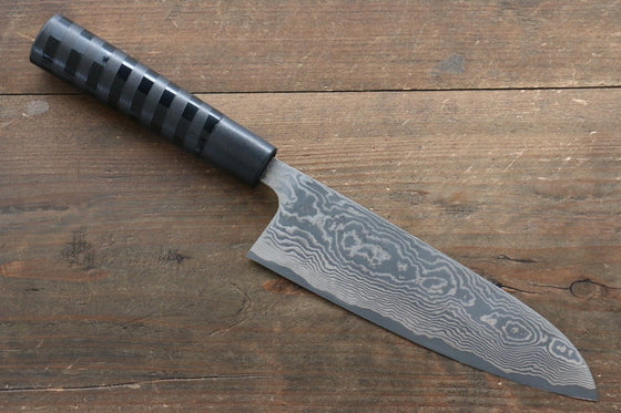 Takeshi Saji VG10 Black Damascus Santoku  175mm Cashew paint (Black) Handle - Japanny - Best Japanese Knife