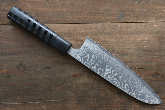 Takeshi Saji VG10 Black Damascus Santoku  175mm Cashew paint (Black) Handle - Japanny - Best Japanese Knife