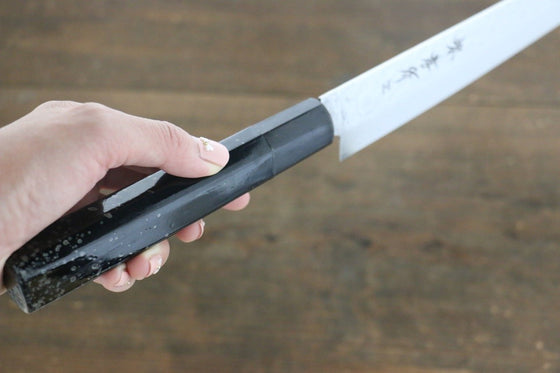 Sakai Takayuki AUS-10 45 Layer Damascus Hammered Sujihiki Japanese Chef Knife 240mm Silver Dots Lacquered Handle With Saya - Japanny - Best Japanese Knife