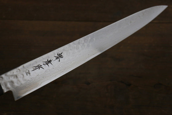 Sakai Takayuki AUS-10 45 Layer Damascus Hammered Sujihiki Japanese Chef Knife 240mm Gold Dots Lacquered Handle With Saya - Japanny - Best Japanese Knife