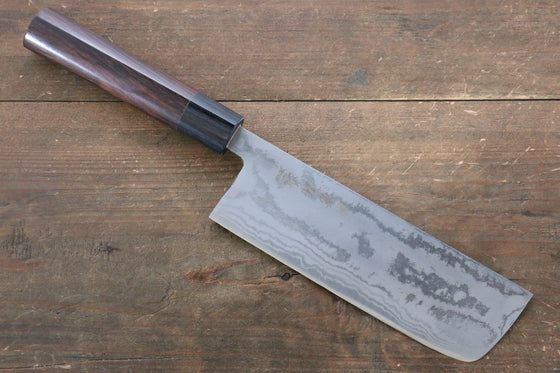 Kanetsune Blue Steel No.2 Damascus Nakiri 165mm Shitan Handle - Japanny - Best Japanese Knife