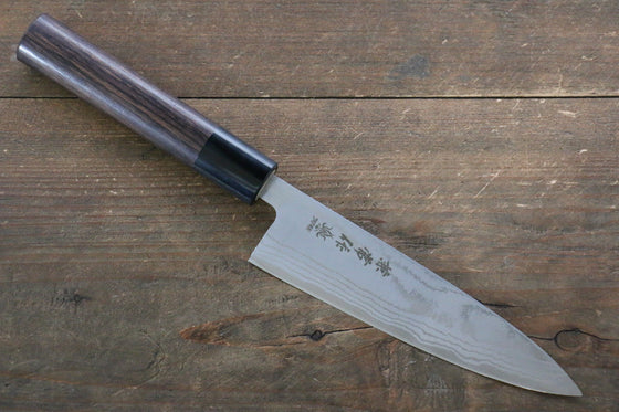 Kanetsune Blue Steel No.2 Damascus Petty-Utility 135mm Shitan Handle - Japanny - Best Japanese Knife