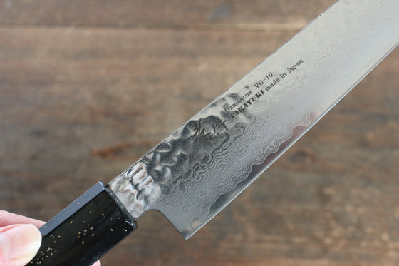 Sakai Takayuki VG10 33 Layer Damascus Sujihiki 240mm Live oak Lacquered (Saiu) Handle - Japanny - Best Japanese Knife