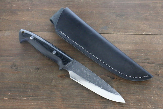 Takeshi Saji Blue Super Hunter Knife Japanese Knife 120mm Black Micarta Handle - Japanny - Best Japanese Knife