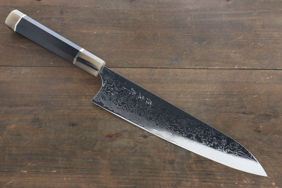 Takeshi Saji R2/SG2 Mirrored Finish Damascus Gyuto  240mm Ebony with Double Ring Handle - Japanny - Best Japanese Knife