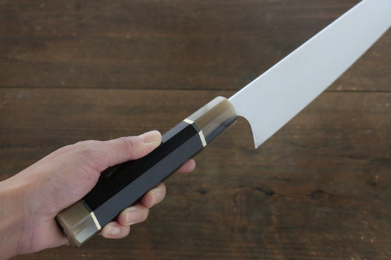 Takeshi Saji R2/SG2 Mirrored Finish Damascus Gyuto  240mm Ebony with Double Ring Handle - Japanny - Best Japanese Knife