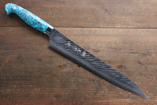  Yu Kurosaki Fujin SPG2 Hammered Damascus Sujihiki 270mm Turquoise Handle - Japanny - Best Japanese Knife