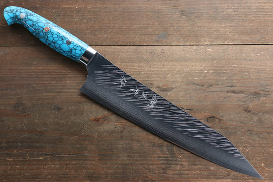 Yu Kurosaki Fujin SPG2 Hammered Damascus Gyuto  240mm Turquoise Handle - Japanny - Best Japanese Knife