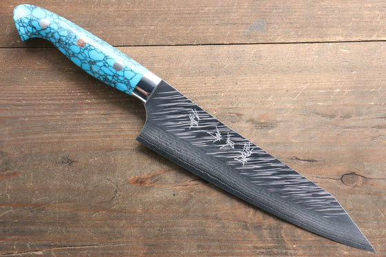 Yu Kurosaki Fujin SPG2 Hammered Damascus Bunka 180mm Turquoise Handle - Japanny - Best Japanese Knife