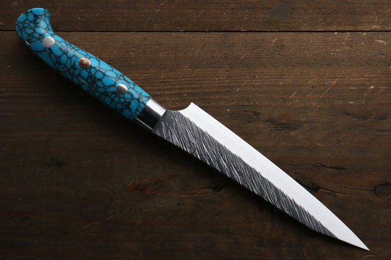 Yu Kurosaki Fujin SPG2 Hammered Damascus Petty-Utility  150mm Turquoise Handle - Japanny - Best Japanese Knife