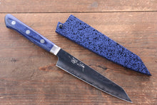  Seisuke Aotsuchi AUS10 Hammered Kiritsuke Petty-Utility  140mm Blue Pakka wood Handle with Sheath - Japanny - Best Japanese Knife