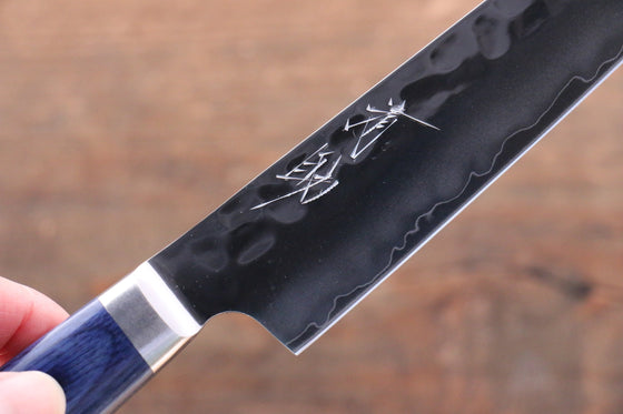 Seisuke Aotsuchi AUS10 Hammered Kiritsuke Petty-Utility  140mm Blue Pakka wood Handle with Sheath - Japanny - Best Japanese Knife