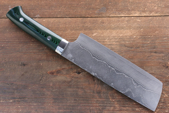 Takeshi Saji VG10 Diamond Finish Damascus Nakiri 165mm Green Micarta Handle - Japanny - Best Japanese Knife