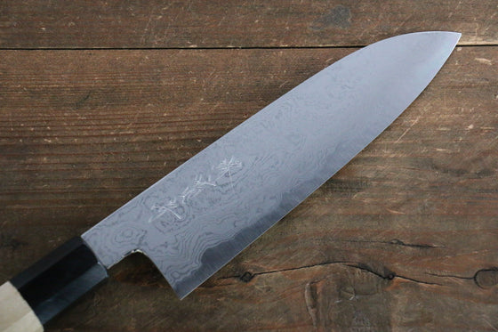 Kikumori Blue Steel No.1 Damascus Santoku 180mm with Magnolia Handle - Japanny - Best Japanese Knife