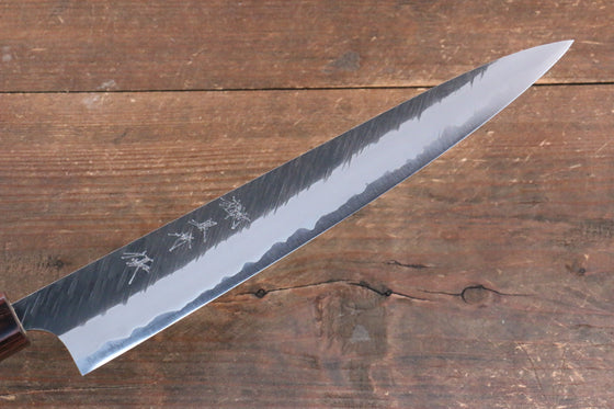 Yu Kurosaki Fujin Blue Super Hammered Sujihiki Japanese Knife 240mm Keyaki (Japanese Elm) Handle - Japanny - Best Japanese Knife