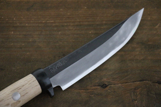 Tsukasa Hinoura Blue Steel Kurouchi Hunter Knife 105mm with Oak Handle - Japanny - Best Japanese Knife