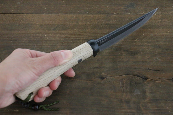 Tsukasa Hinoura Blue Steel Kurouchi Hunter Knife 105mm with Oak Handle - Japanny - Best Japanese Knife