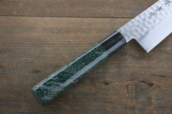 Sakai Takayuki AUS10 45 Layer Damascus Hammered Gyuto 240mm Green Lacquered Handle with Sheath - Japanny - Best Japanese Knife