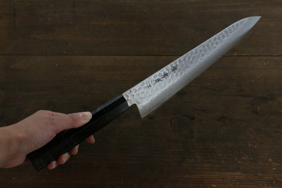Sakai Takayuki AUS10 45 Layer Damascus Hammered Gyuto  240mm Gold Lacquered Handle with Sheath - Japanny - Best Japanese Knife