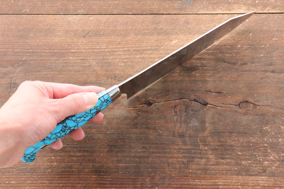 Yu Kurosaki Fujin SPG2 Hammered Damascus Santoku 170mm Turquoise Handle - Japanny - Best Japanese Knife