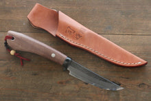  Tsukasa Hinoura White Steel Kurouchi Hunter Knife 105mm with Rose wood Handle - Japanny - Best Japanese Knife