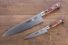  Iseya Molybdenum Steel Petty Japanese Chef Knife 120mm & Gyuto Knife 210mm with Mahogany Packer wood Handle Set (Ferrel : Stainless Steel) - Japanny - Best Japanese Knife